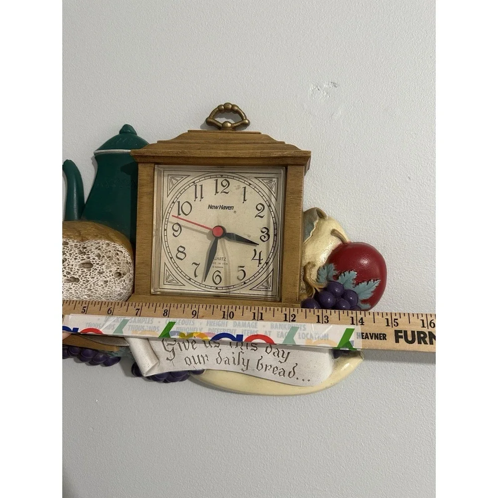 Vintage Kitchen Clock Give Us This Day Bread‎ Plastic Wall Art Food Tea Retro